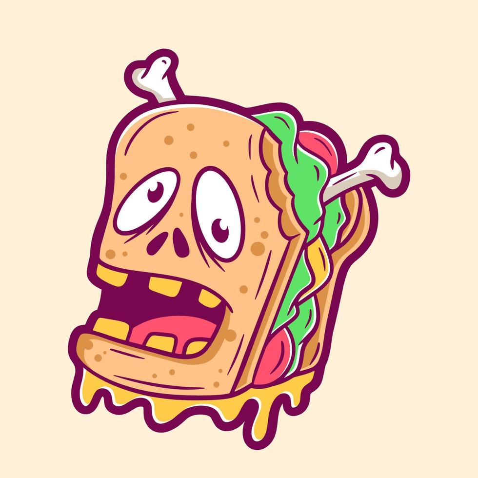 Funny monster sandwich cartoon illustration vector