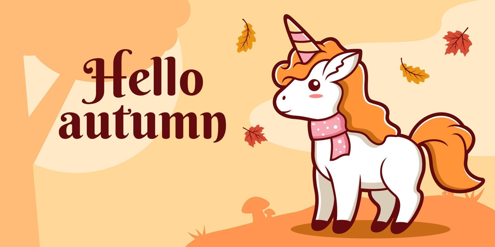 Hand drawn autumn social media banner template with unicorn illustration vector