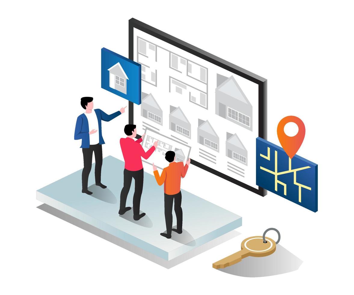 The team is designing the investor's house vector