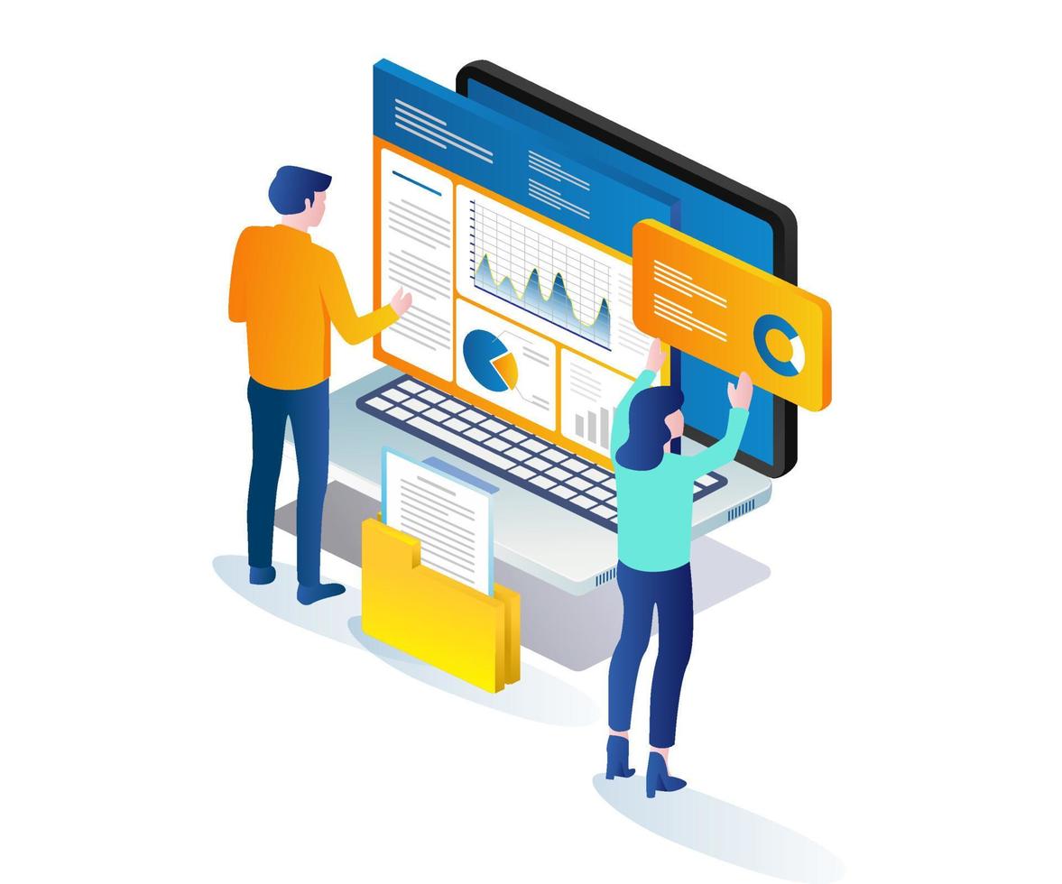 A couple is analyzing investment business data vector