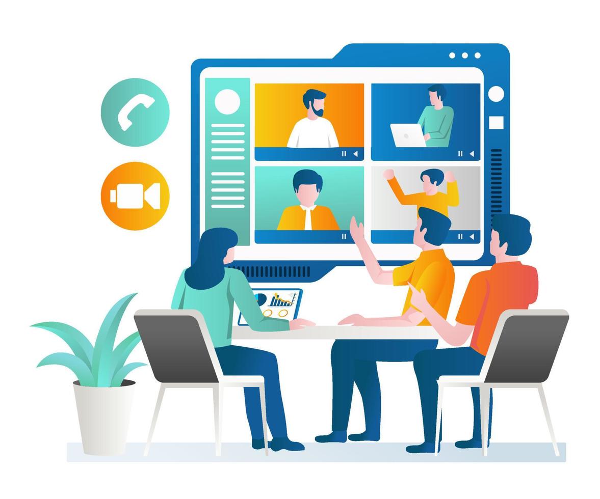 The work team is having an online meeting vector