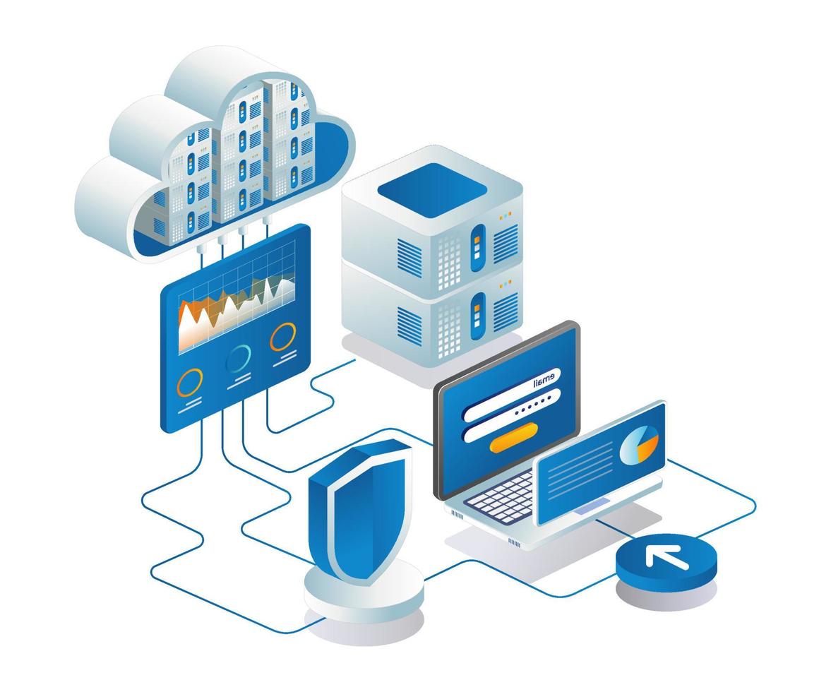 Flat concept isometric illustration web server and cloud security vector