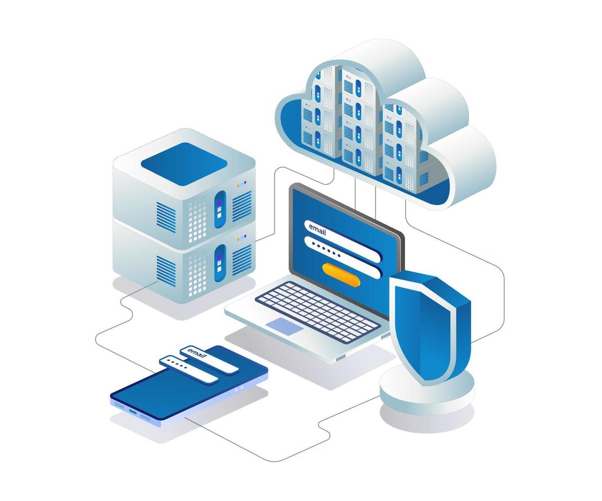 Contraseña de la computadora del servidor en la nube vector