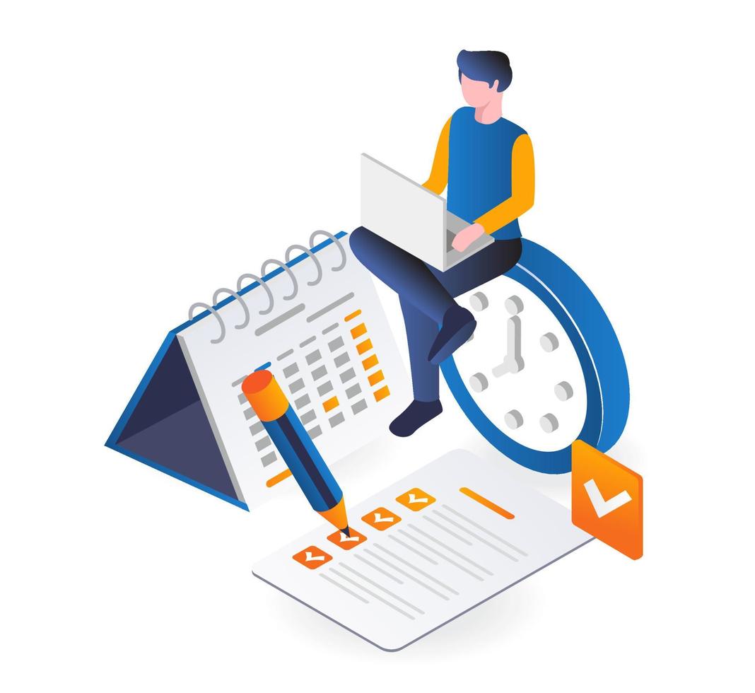 Man sitting on clock near plan board vector