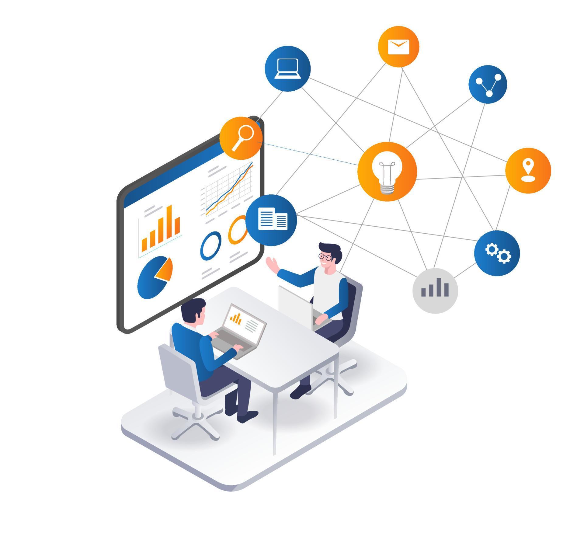 Discussion man with a lot of information digital ideas network 9160115