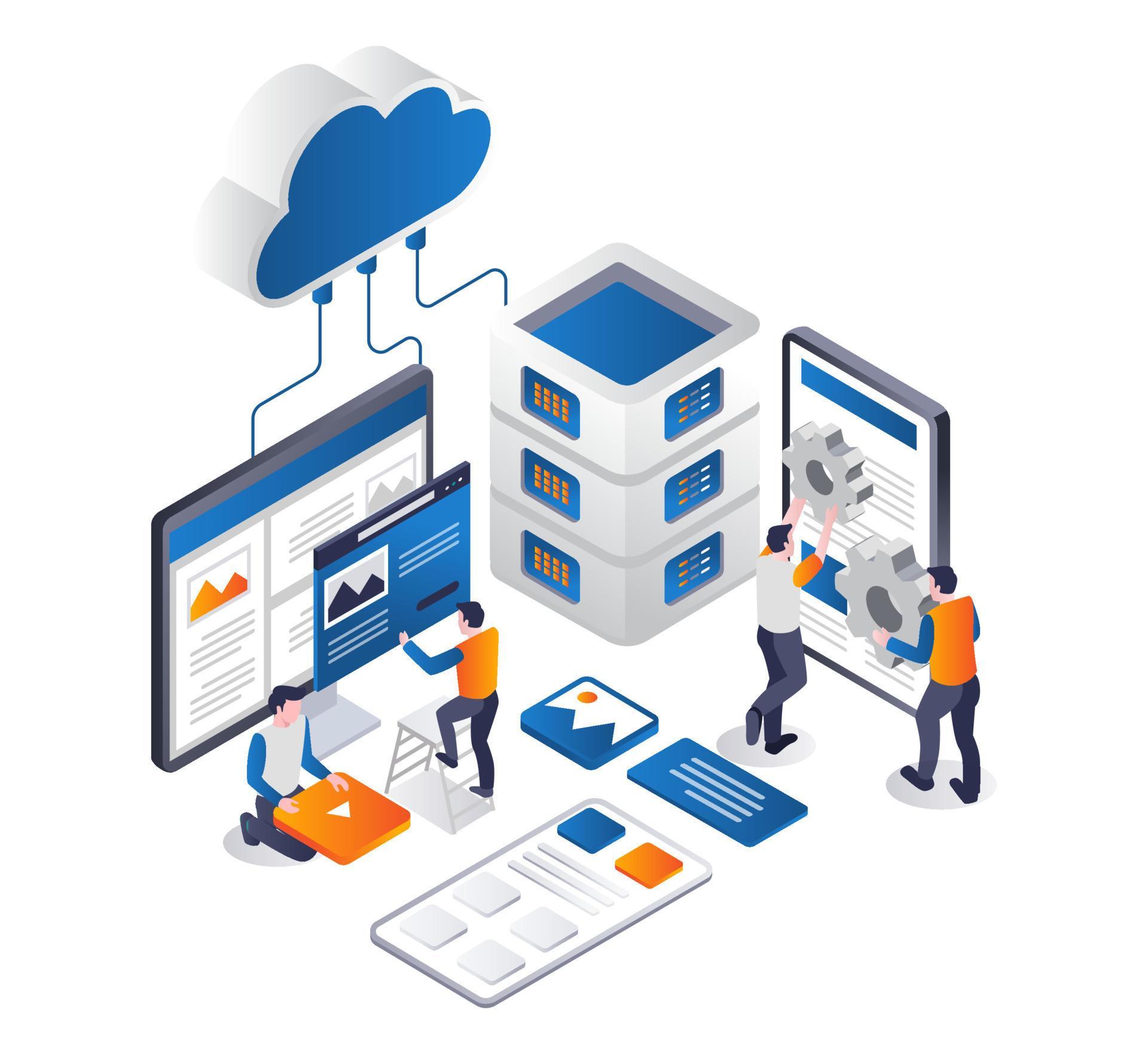 Cloud server web hosting development team 9160120 Vector Art at Vecteezy