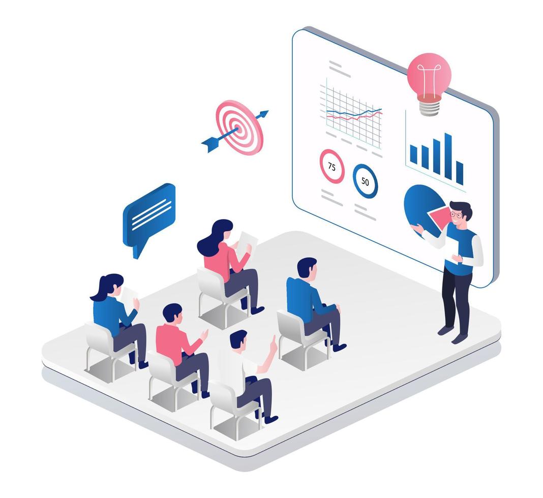 Isometric illustration concept student studying investment business vector