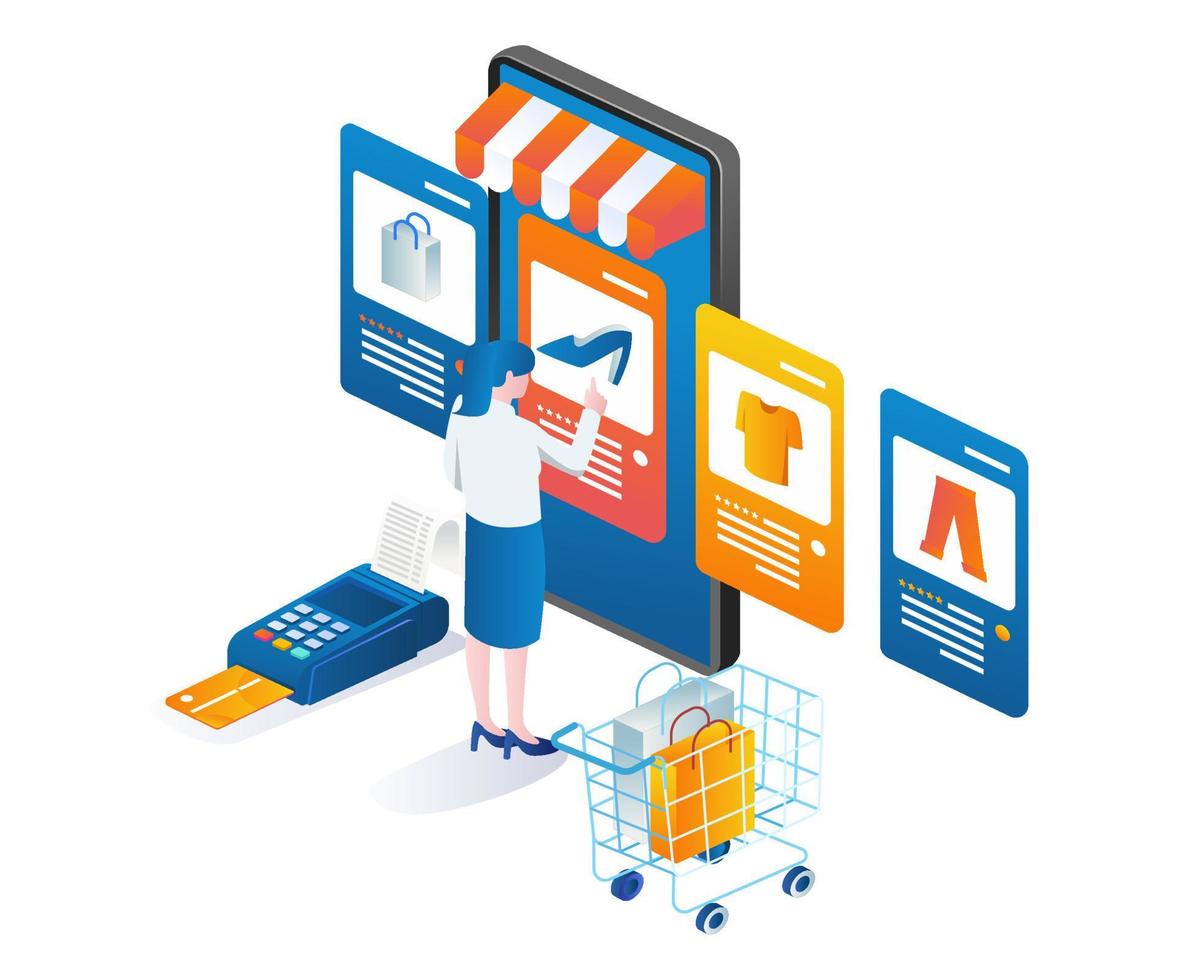 Woman shopping in online shop vector