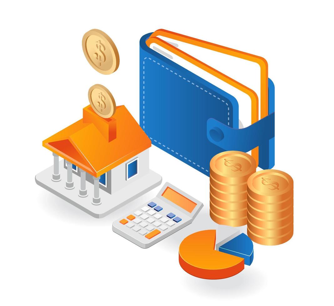 Saving money in banks and wallets vector