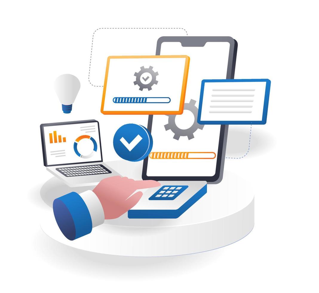 proceso de mantenimiento de aplicaciones de teléfonos inteligentes vector