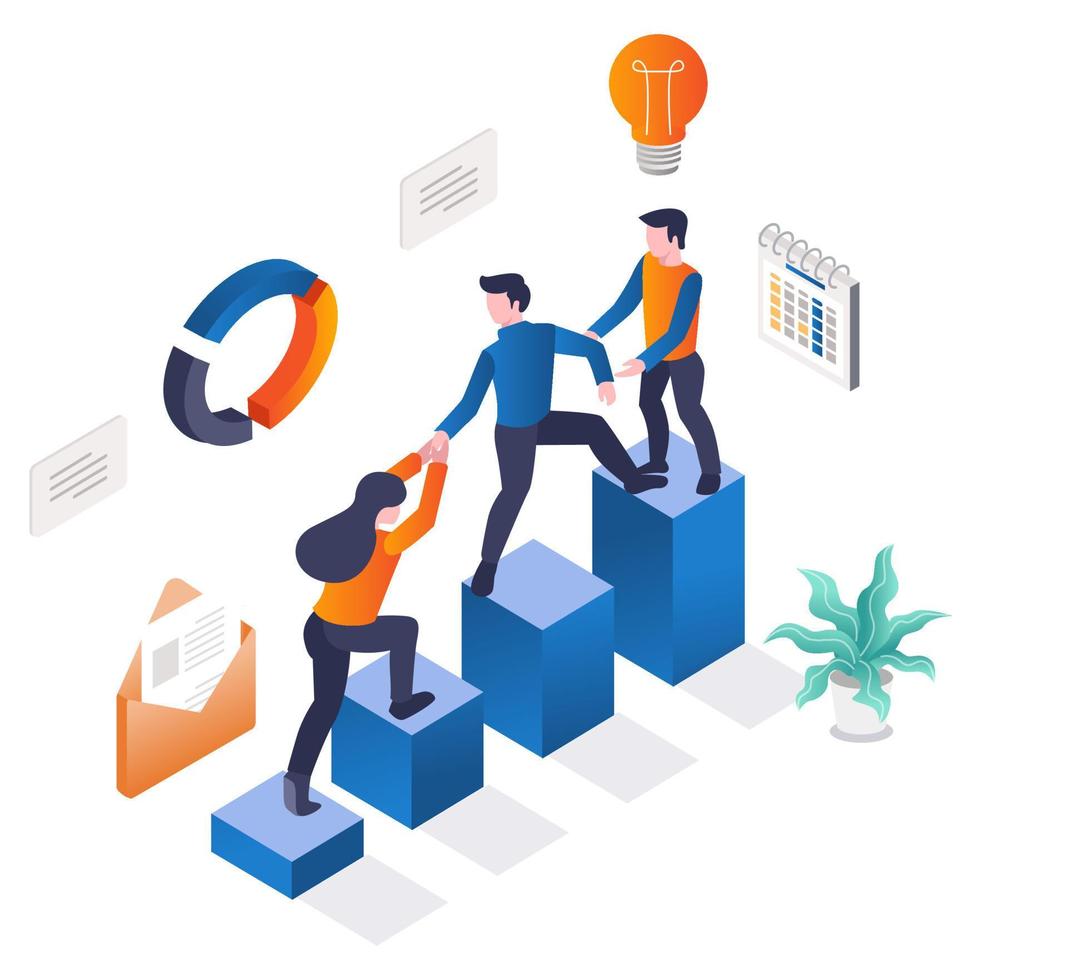 Isometric illustration concept of a team working together for success vector