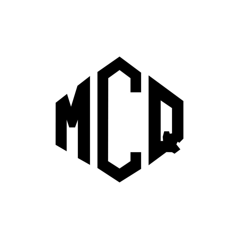 MCQ letter logo design with polygon shape. MCQ polygon and cube shape logo design. MCQ hexagon vector logo template white and black colors. MCQ monogram, business and real estate logo.