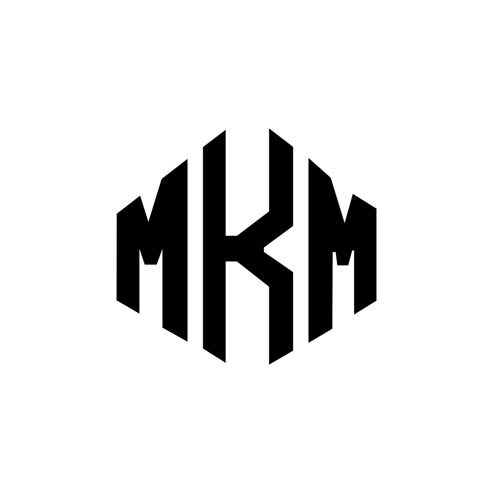 diseño de logotipo de letra mkm con forma de polígono. mkm polígono y