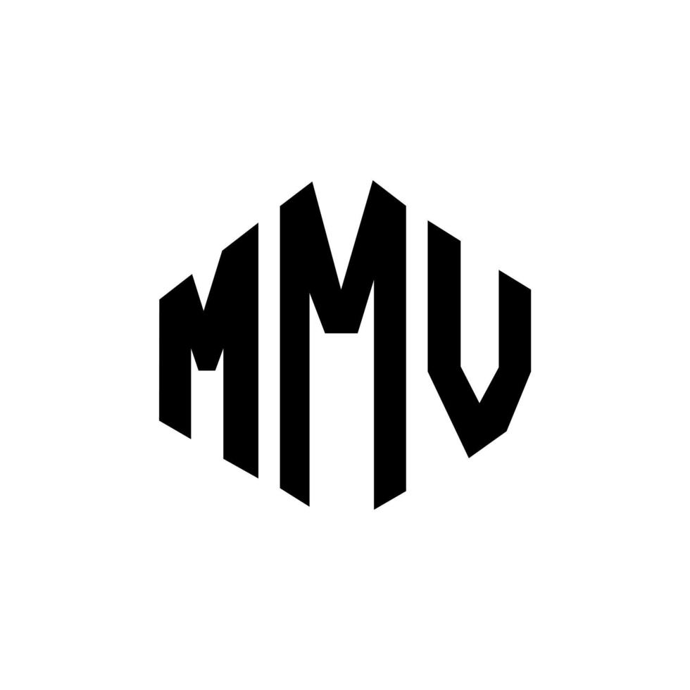diseño de logotipo de letra mmv con forma de polígono. diseño de logotipo en forma de cubo y polígono mmv. mmv hexágono vector logo plantilla colores blanco y negro. monograma mmv, logotipo comercial y inmobiliario.