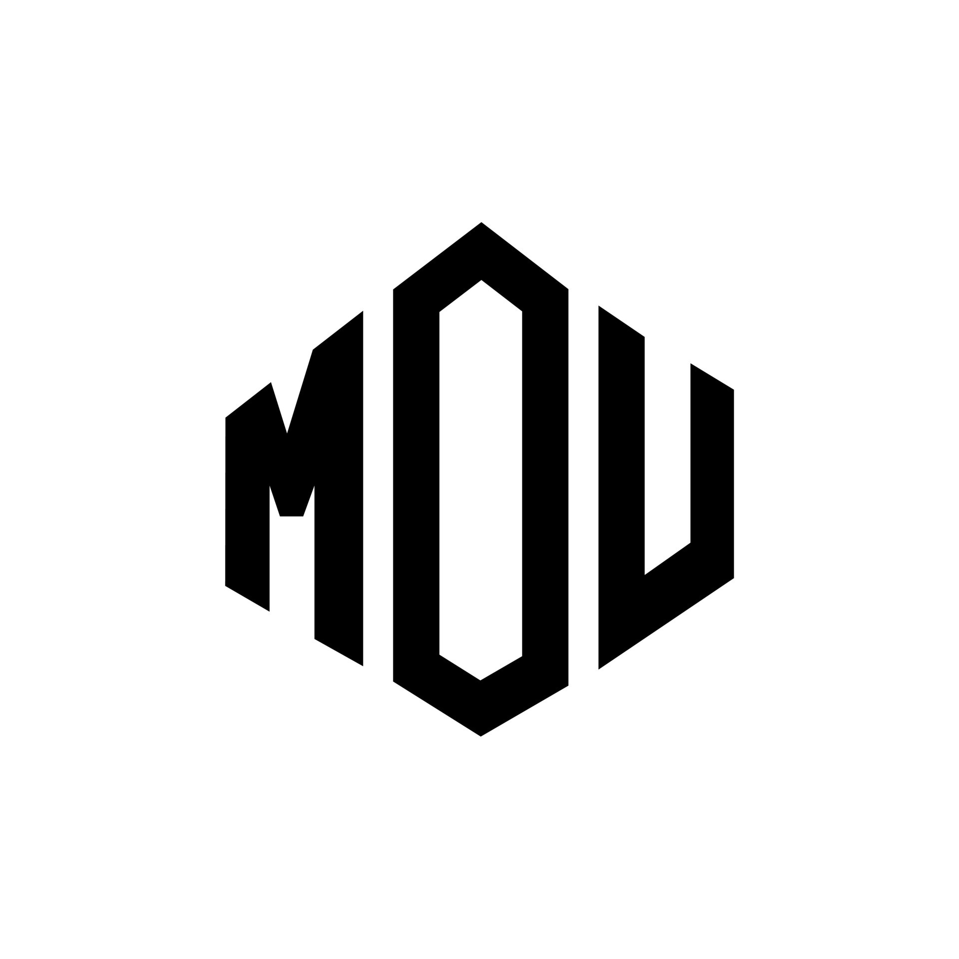 MOU letter logo design with polygon shape MOU polygon and cube shape MOU letter logo design with polygon shape MOU polygon and cube shape
