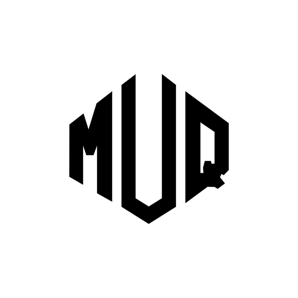 MUQ letter logo design with polygon shape. MUQ polygon and cube shape logo design. MUQ hexagon vector logo template white and black colors. MUQ monogram, business and real estate logo.