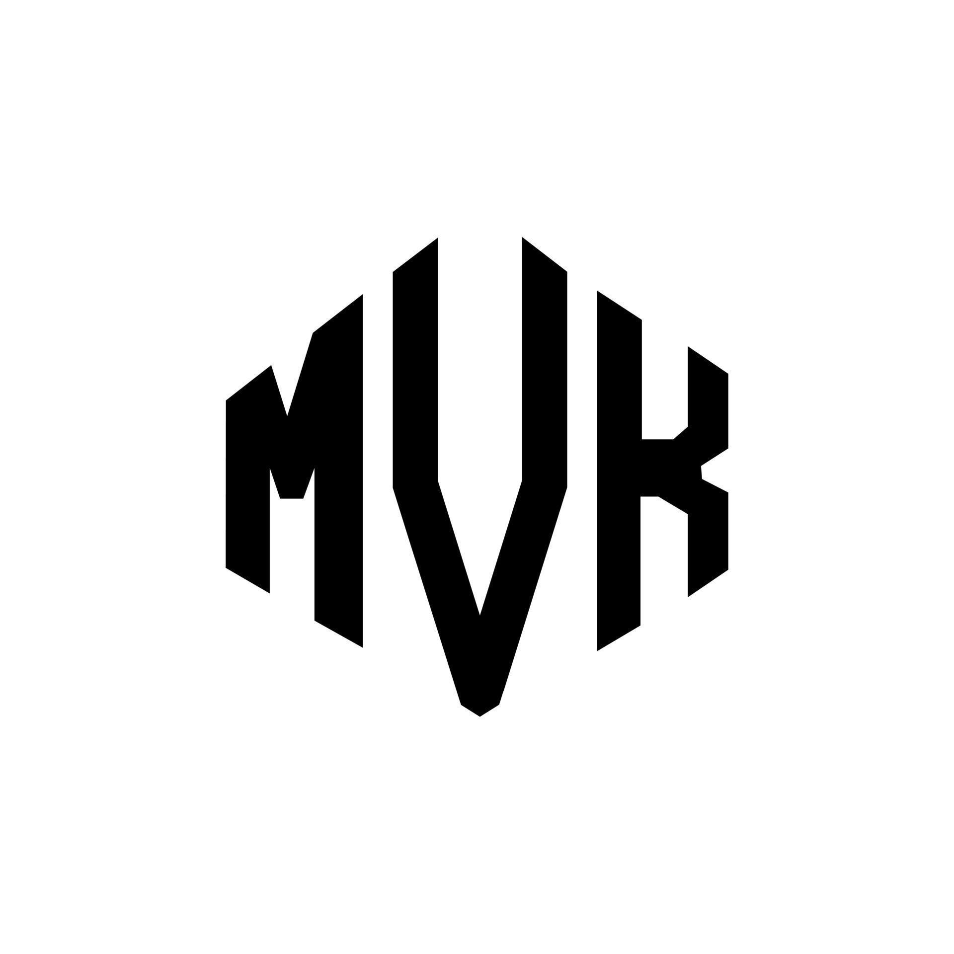 MVK letter logo design with polygon shape. MVK polygon and cube shape