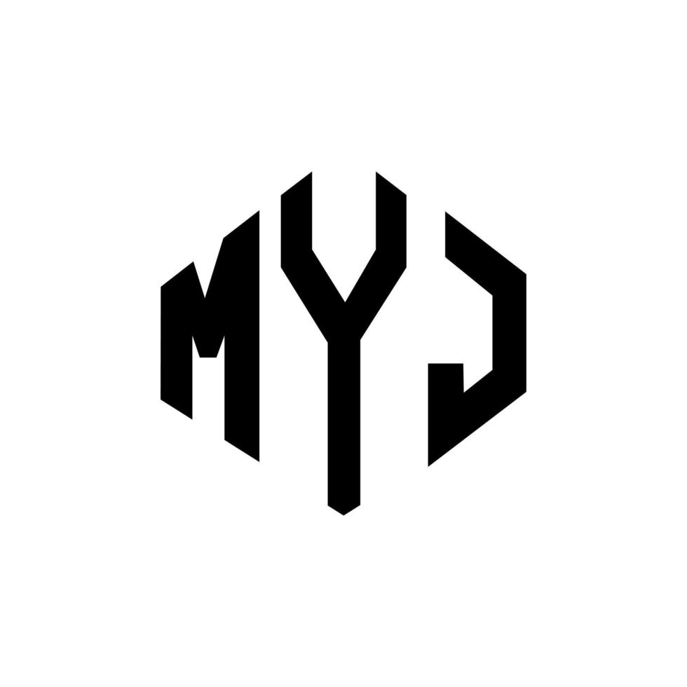MYJ letter logo design with polygon shape. MYJ polygon and cube shape logo design. MYJ hexagon vector logo template white and black colors. MYJ monogram, business and real estate logo.