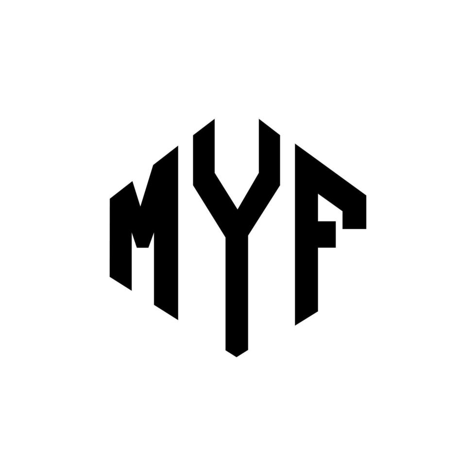 MYF letter logo design with polygon shape. MYF polygon and cube shape logo design. MYF hexagon vector logo template white and black colors. MYF monogram, business and real estate logo.