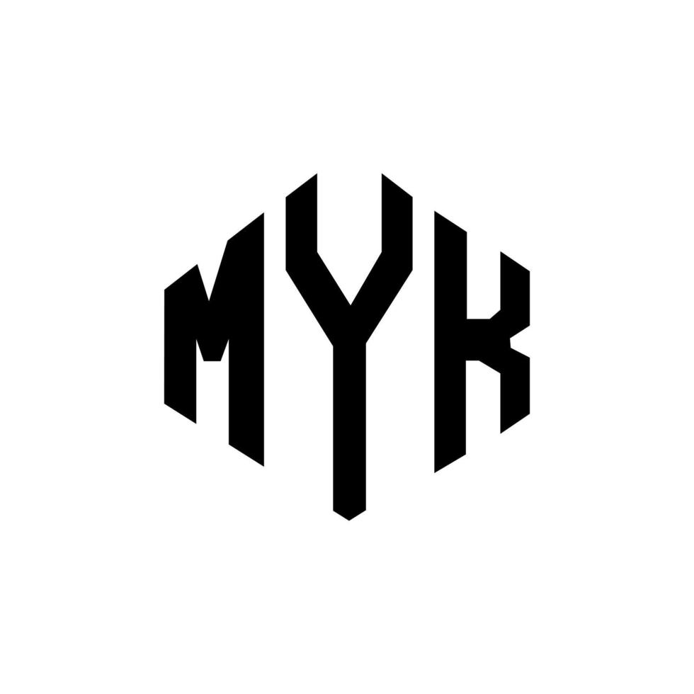 diseño de logotipo de letra myk con forma de polígono. myk polígono y diseño de logotipo en forma de cubo. myk hexagon vector logo plantilla colores blanco y negro. monograma myk, logotipo comercial y inmobiliario.