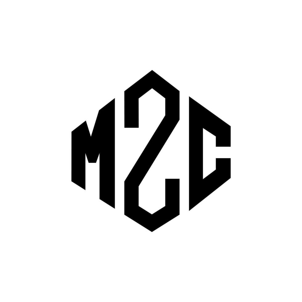 MZC letter logo design with polygon shape. MZC polygon and cube shape logo design. MZC hexagon vector logo template white and black colors. MZC monogram, business and real estate logo.