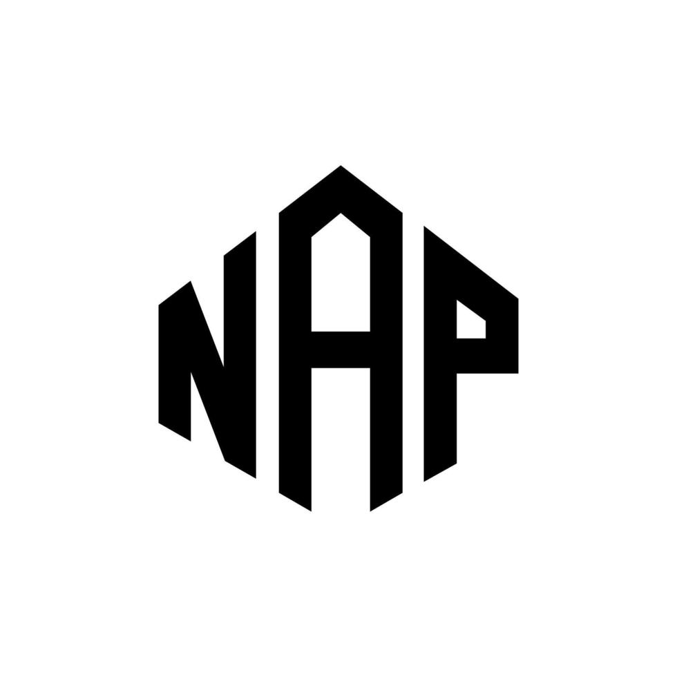 NAP letter logo design with polygon shape. NAP polygon and cube shape logo design. NAP hexagon vector logo template white and black colors. NAP monogram, business and real estate logo.