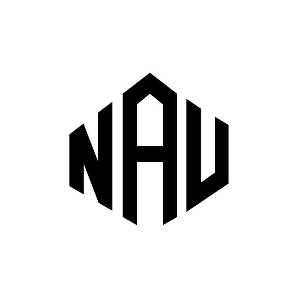 NAU letter logo design with polygon shape. NAU polygon and cube shape logo design. NAU hexagon vector logo template white and black colors. NAU monogram, business and real estate logo.