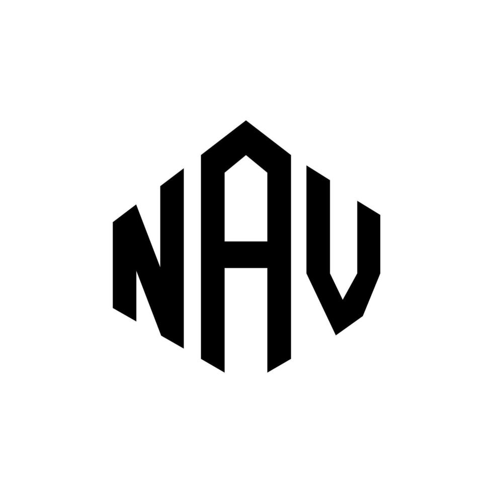 NAV letter logo design with polygon shape. NAV polygon and cube shape logo design. NAV hexagon vector logo template white and black colors. NAV monogram, business and real estate logo.