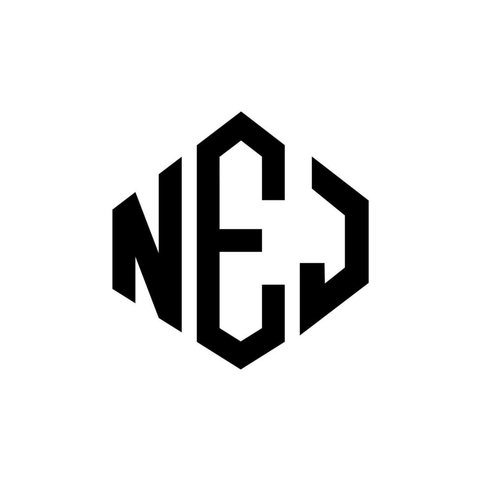 NEJ letter logo design with polygon shape. NEJ polygon and cube shape logo design. NEJ hexagon vector logo template white and black colors. NEJ monogram, business and real estate logo.