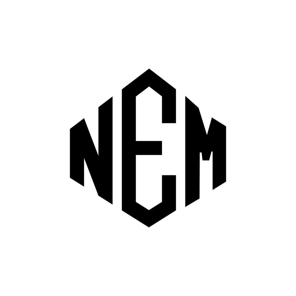 NEM letter logo design with polygon shape. NEM polygon and cube shape logo design. NEM hexagon vector logo template white and black colors. NEM monogram, business and real estate logo.