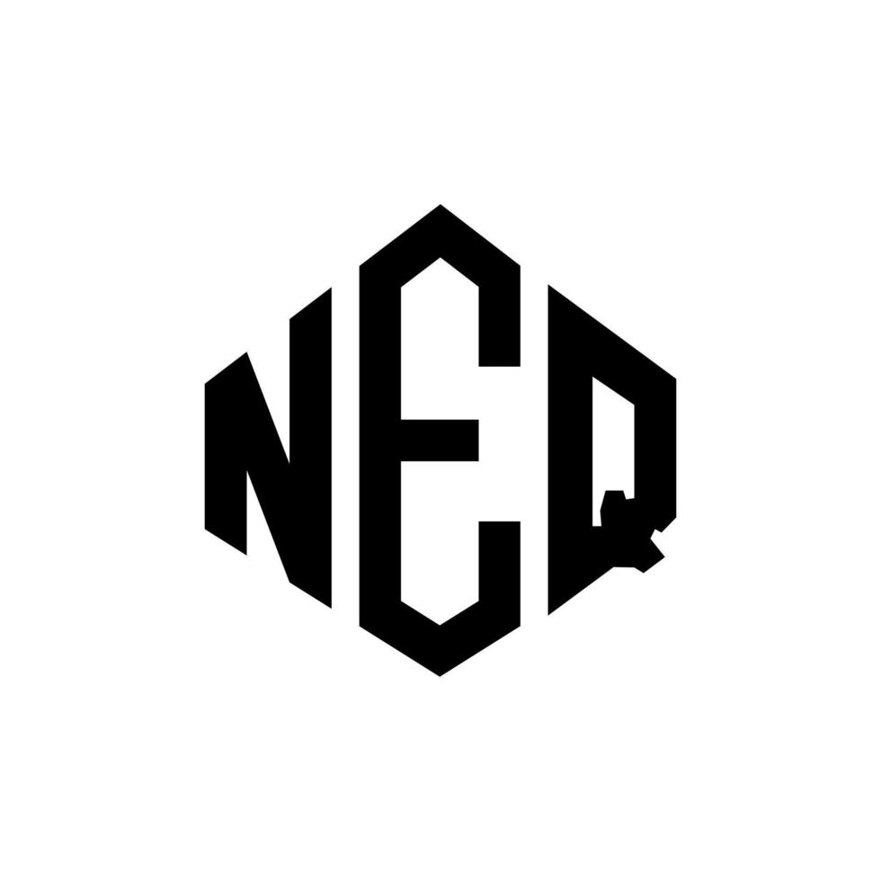 NEQ letter logo design with polygon shape. NEQ polygon and cube shape logo design. NEQ hexagon vector logo template white and black colors. NEQ monogram, business and real estate logo.