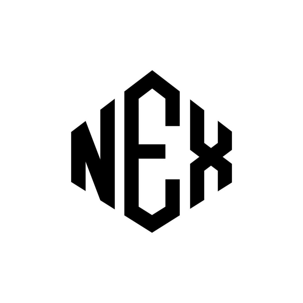 NEX letter logo design with polygon shape. NEX polygon and cube shape logo design. NEX hexagon vector logo template white and black colors. NEX monogram, business and real estate logo.