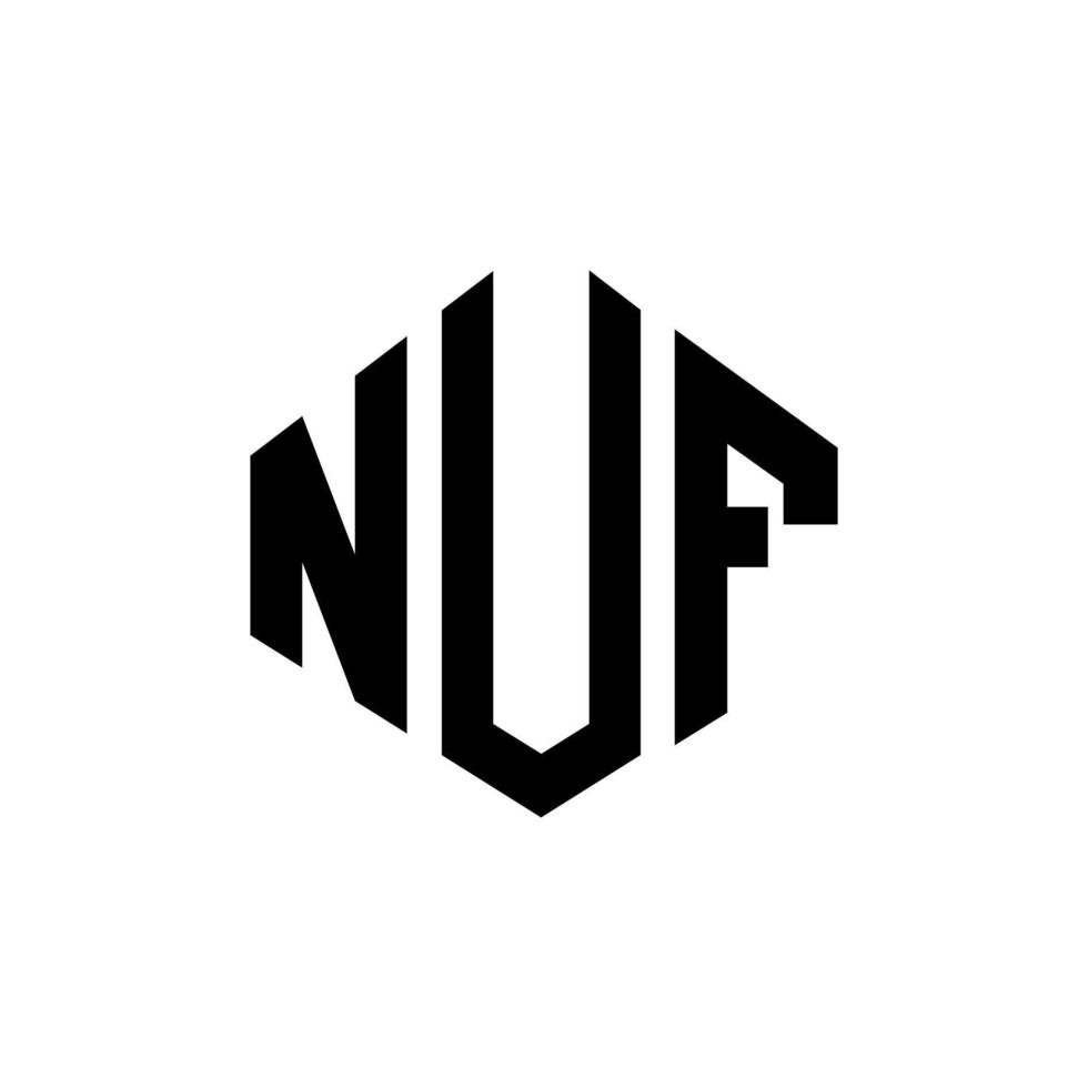 NUF letter logo design with polygon shape. NUF polygon and cube shape logo design. NUF hexagon vector logo template white and black colors. NUF monogram, business and real estate logo.