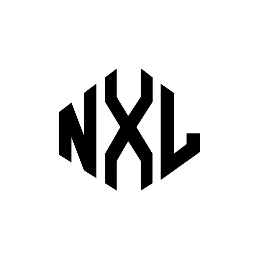 NXL letter logo design with polygon shape. NXL polygon and cube shape logo design. NXL hexagon vector logo template white and black colors. NXL monogram, business and real estate logo.