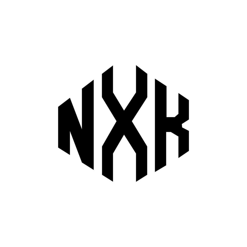 NXK letter logo design with polygon shape. NXK polygon and cube shape logo design. NXK hexagon vector logo template white and black colors. NXK monogram, business and real estate logo.