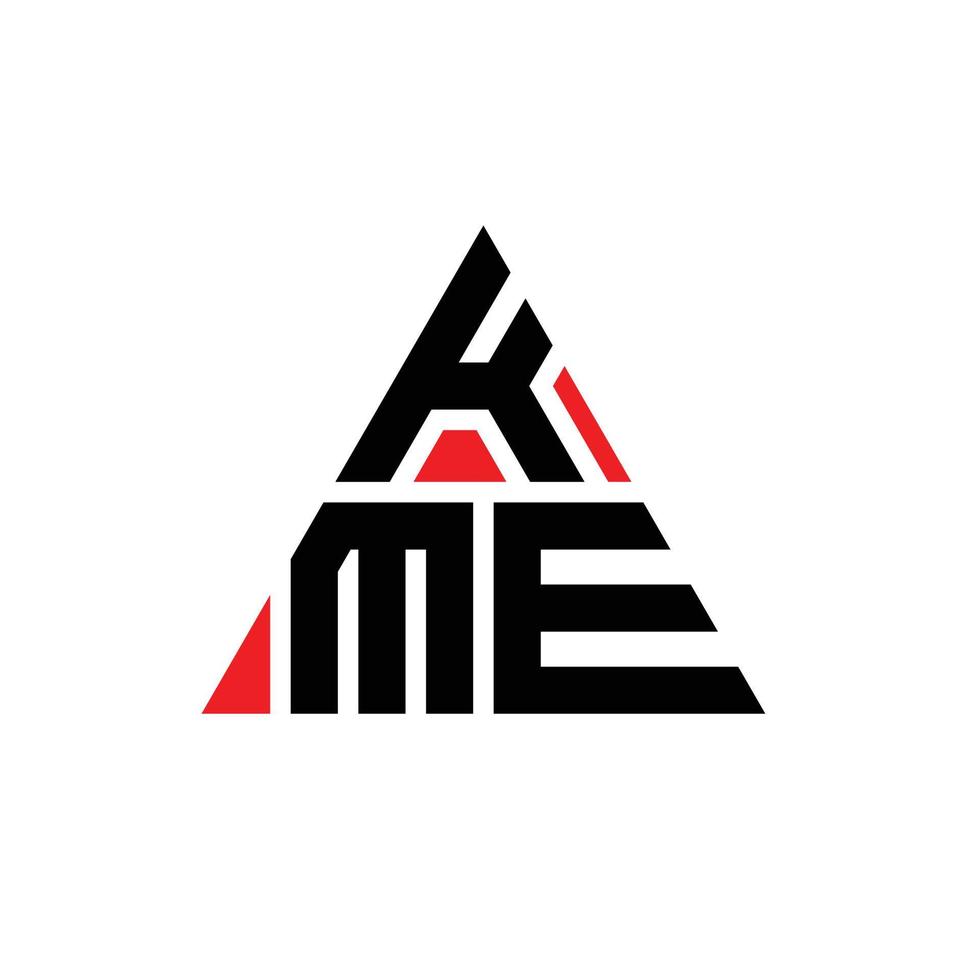 diseño de logotipo de letra triangular kme con forma de triángulo. monograma de diseño de logotipo de triángulo kme. plantilla de logotipo de vector de triángulo kme con color rojo. logo triangular kme logo simple, elegante y lujoso.