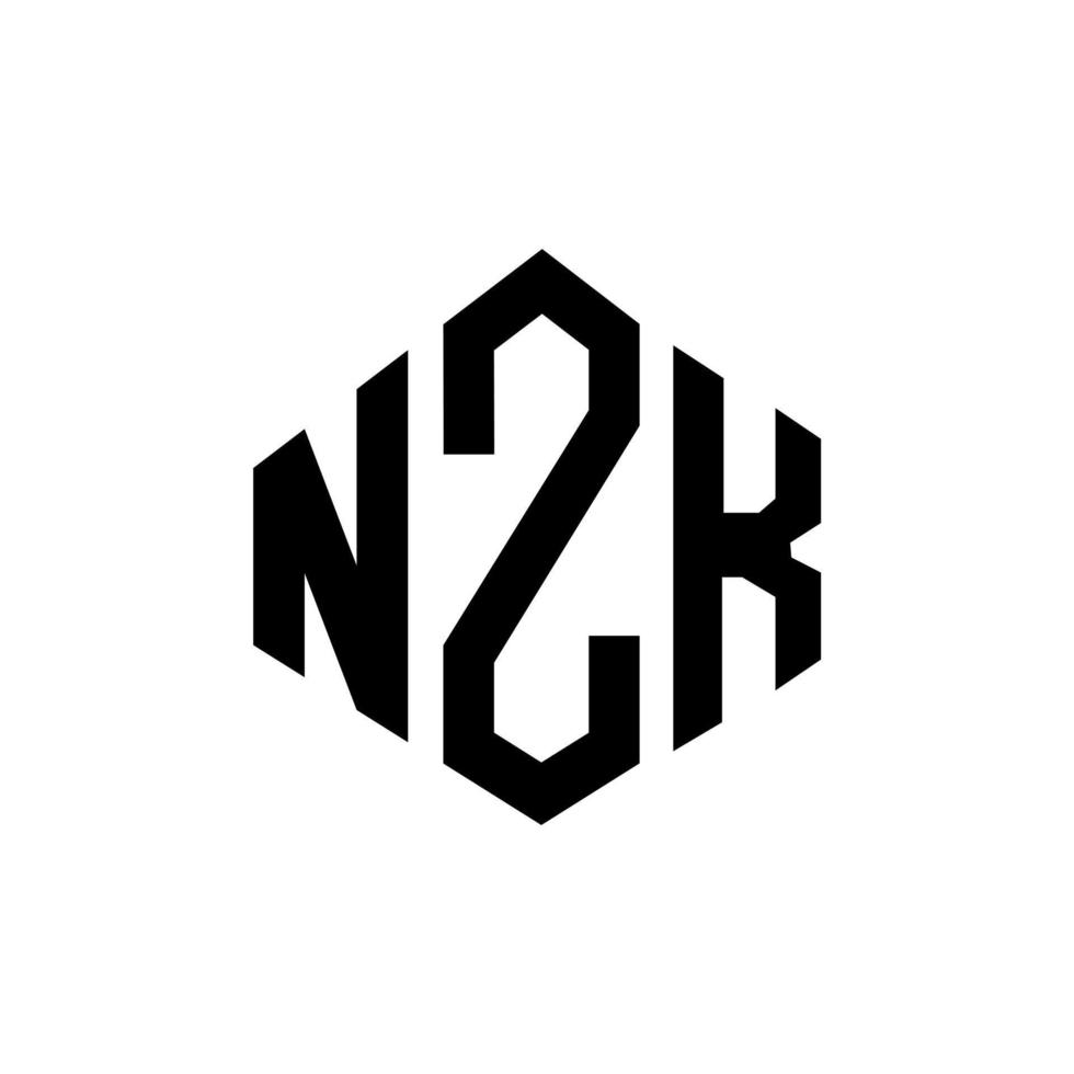 NZK letter logo design with polygon shape. NZK polygon and cube shape logo design. NZK hexagon vector logo template white and black colors. NZK monogram, business and real estate logo.