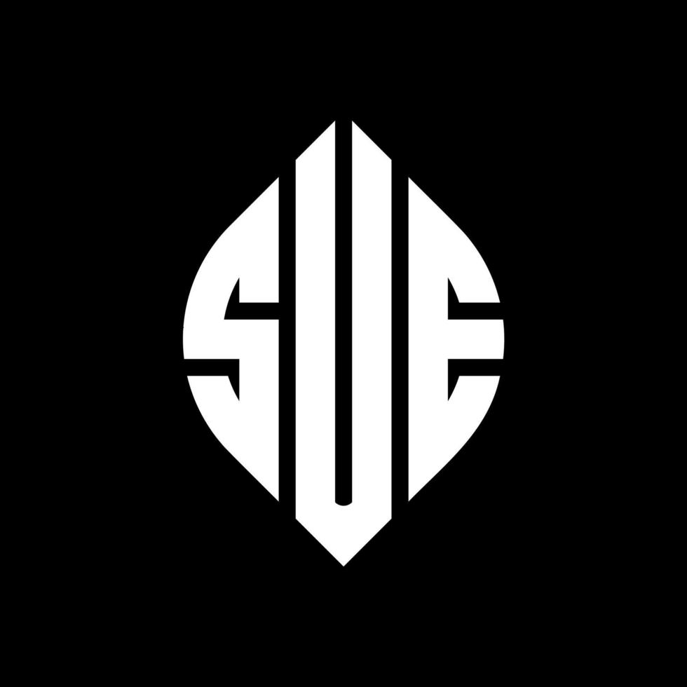 SUE circle letter logo design with circle and ellipse shape. SUE ellipse letters with typographic style. The three initials form a circle logo. SUE Circle Emblem Abstract Monogram Letter Mark Vector. vector