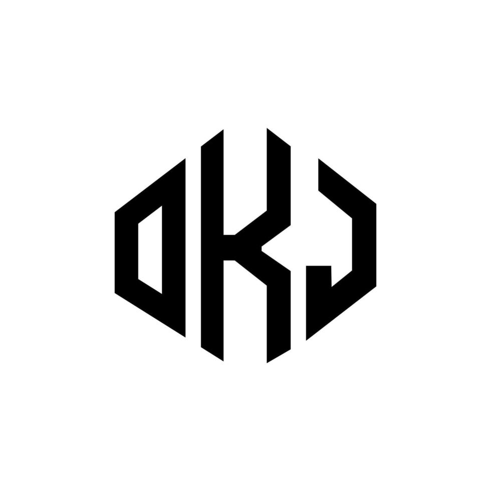 OKJ letter logo design with polygon shape. OKJ polygon and cube shape logo design. OKJ hexagon vector logo template white and black colors. OKJ monogram, business and real estate logo.