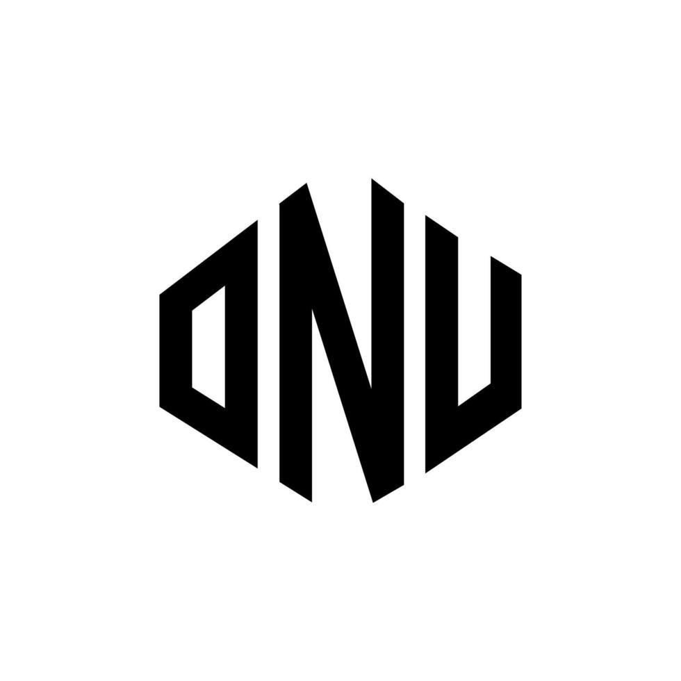 ONU letter logo design with polygon shape. ONU polygon and cube shape logo design. ONU hexagon vector logo template white and black colors. ONU monogram, business and real estate logo.