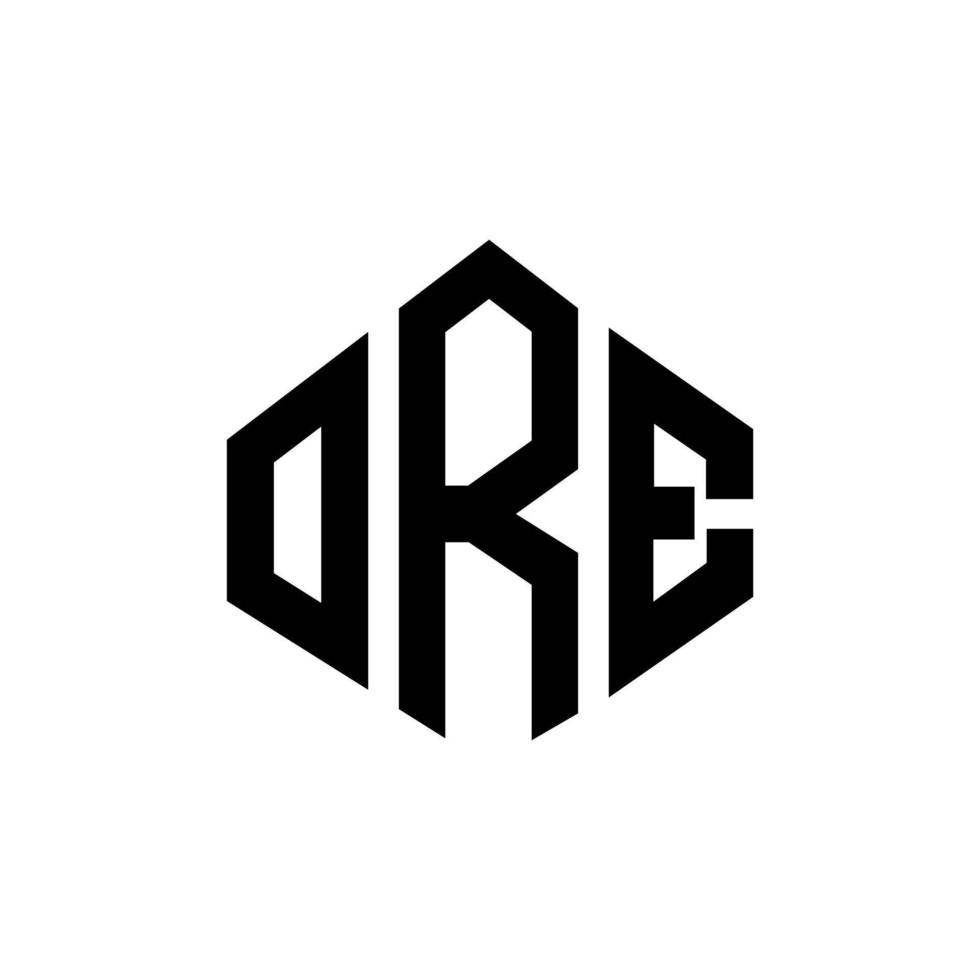ORE letter logo design with polygon shape. ORE polygon and cube shape logo design. ORE hexagon vector logo template white and black colors. ORE monogram, business and real estate logo.