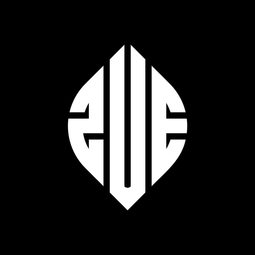 ZUE circle letter logo design with circle and ellipse shape. ZUE ellipse letters with typographic style. The three initials form a circle logo. ZUE Circle Emblem Abstract Monogram Letter Mark Vector. vector