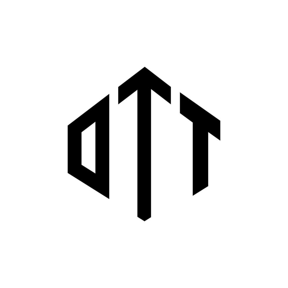 OTT letter logo design with polygon shape. OTT polygon and cube shape logo design. OTT hexagon vector logo template white and black colors. OTT monogram, business and real estate logo.