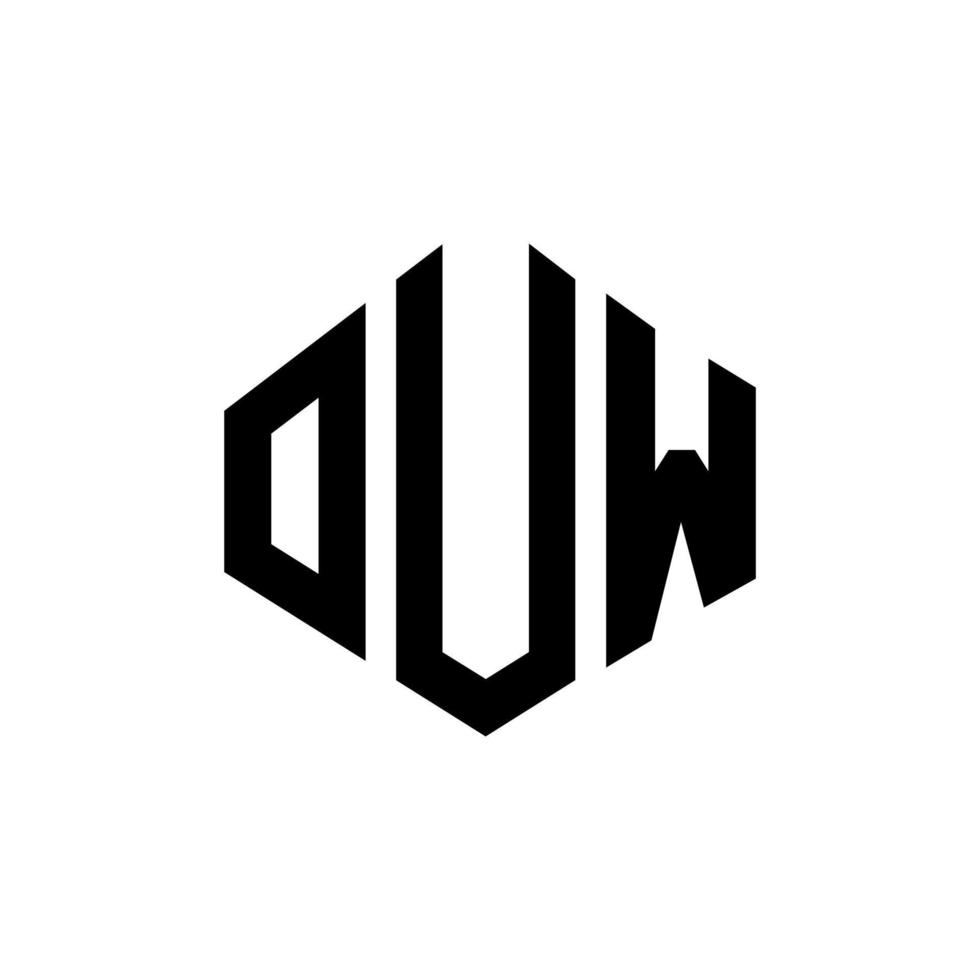 OUW letter logo design with polygon shape. OUW polygon and cube shape logo design. OUW hexagon vector logo template white and black colors. OUW monogram, business and real estate logo.