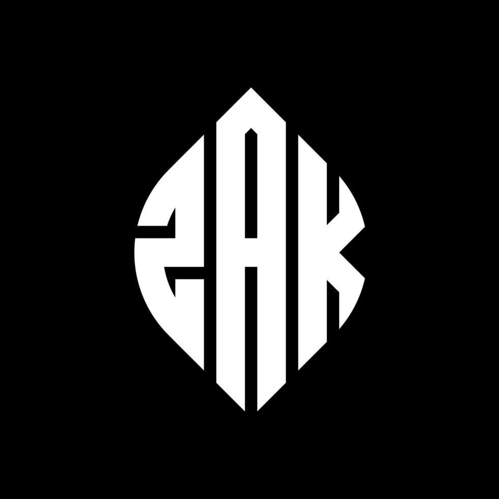 diseño de logotipo de letra de círculo zak con forma de círculo y elipse. letras elipses zak con estilo tipográfico. las tres iniciales forman un logo circular. vector de marca de letra de monograma abstracto del emblema del círculo zak.