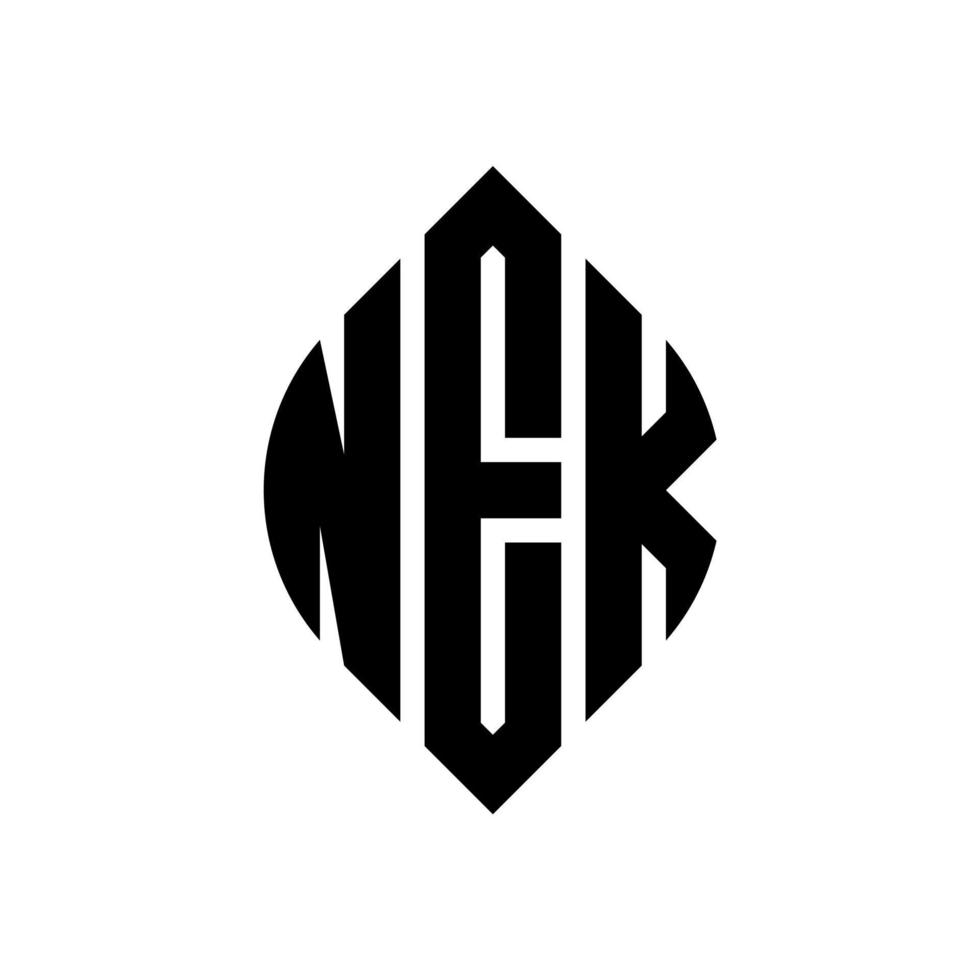 NEK circle letter logo design with circle and ellipse shape. NEK ellipse letters with typographic style. The three initials form a circle logo. NEK Circle Emblem Abstract Monogram Letter Mark Vector. vector