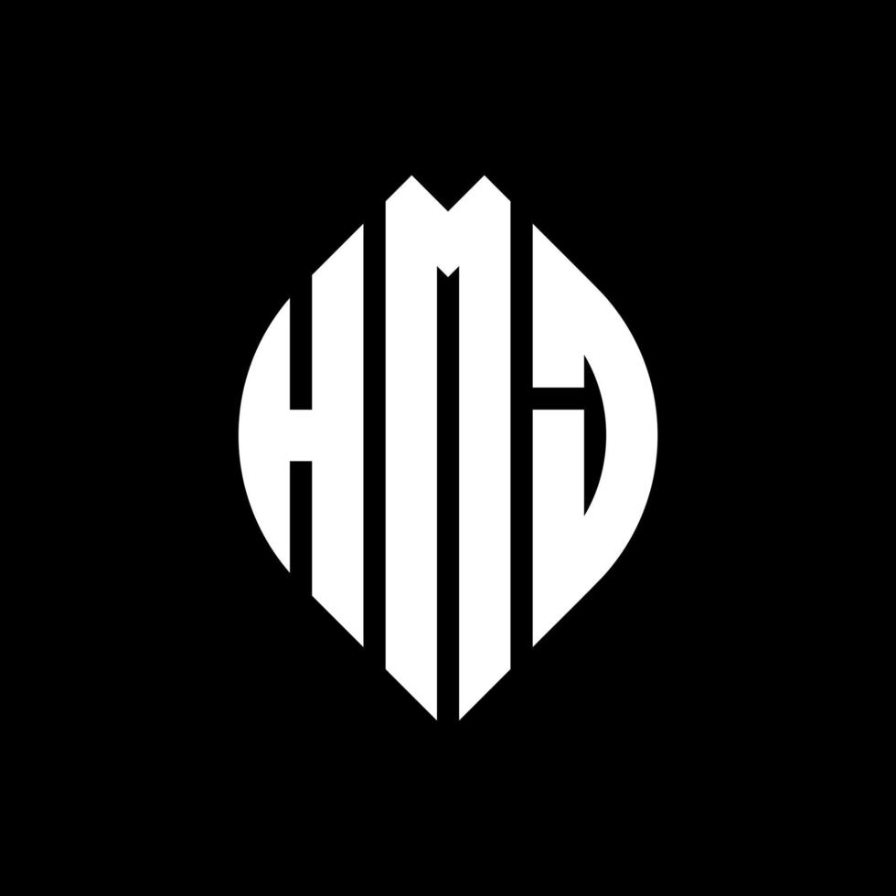 HMJ circle letter logo design with circle and ellipse shape. HMJ ellipse letters with typographic style. The three initials form a circle logo. HMJ Circle Emblem Abstract Monogram Letter Mark Vector. vector