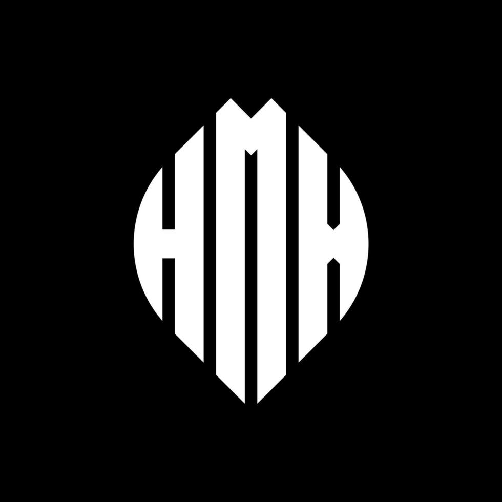 HMX circle letter logo design with circle and ellipse shape. HMX ellipse letters with typographic style. The three initials form a circle logo. HMX Circle Emblem Abstract Monogram Letter Mark Vector. vector