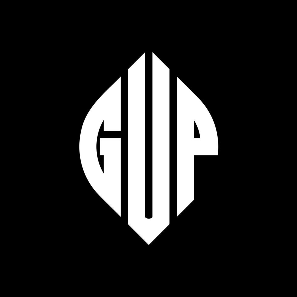 diseño de logotipo de letra de círculo gup con forma de círculo y elipse. gup letras elipses con estilo tipográfico. las tres iniciales forman un logo circular. vector de marca de letra de monograma abstracto del emblema del círculo gup.