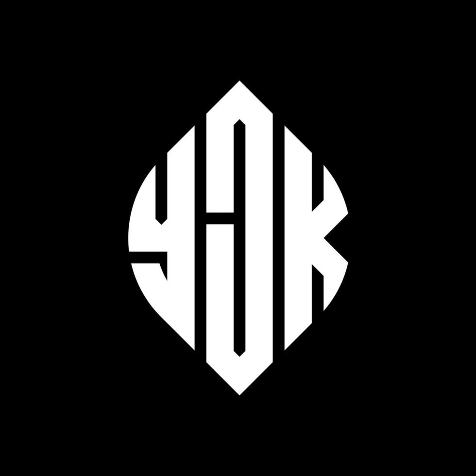 YJK circle letter logo design with circle and ellipse shape. YJK ellipse letters with typographic style. The three initials form a circle logo. YJK Circle Emblem Abstract Monogram Letter Mark Vector. vector
